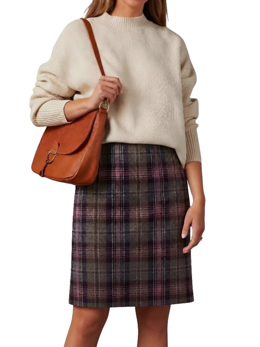 Boden Plaid Wool Midi Skirt Brown Size Medium 10